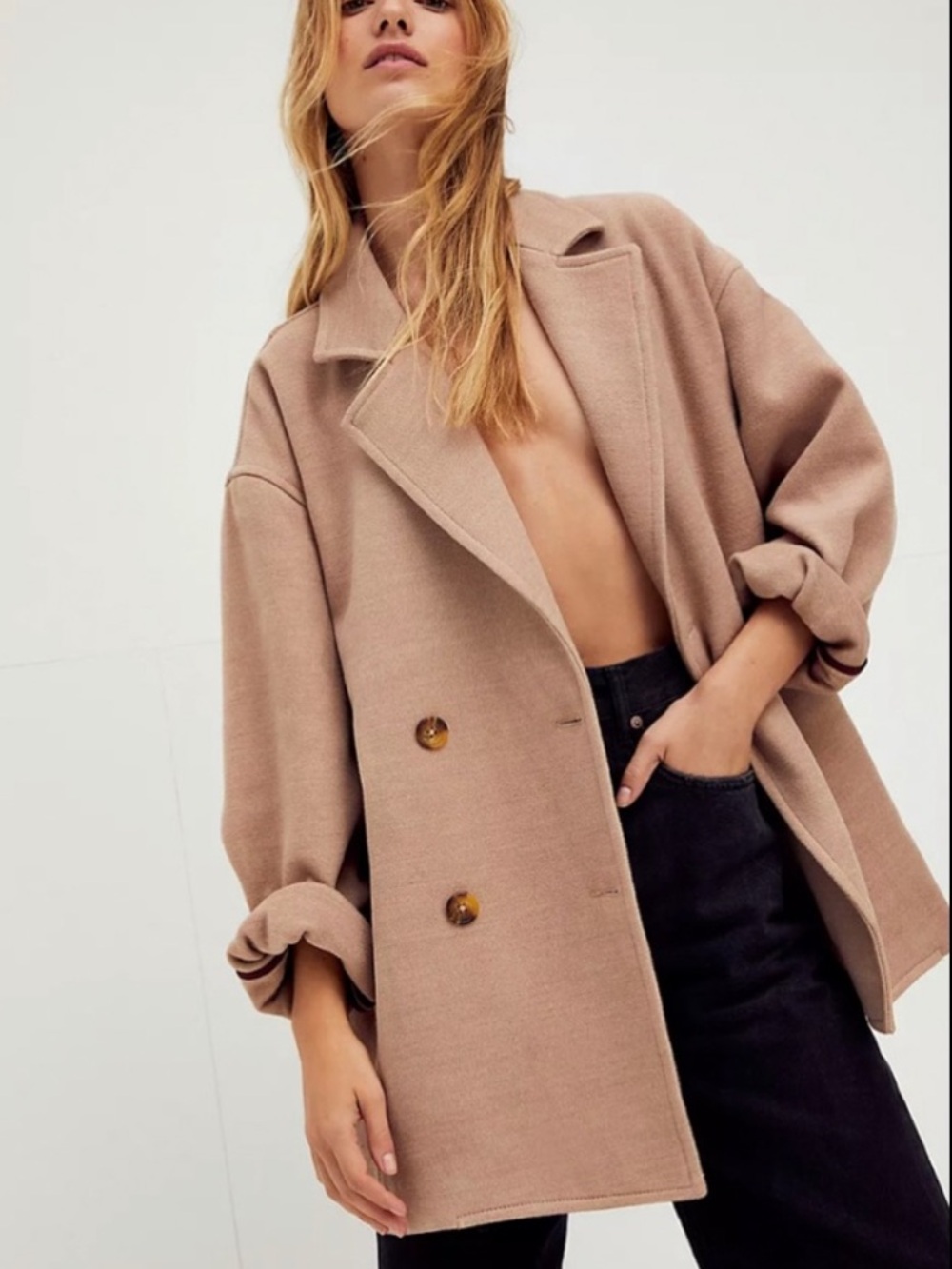 Free People Hannah Super Soft Oversized Blazer Jacket Coat Camel Medium $168